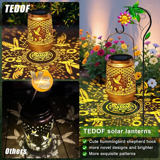 Hummingbird Solar Lanterns Outdoor WaterproofMetal Garden Decor with Sheep Hook for Yard PorchGarden Decor Birthday Gifts for Women Mom Grandma Sister