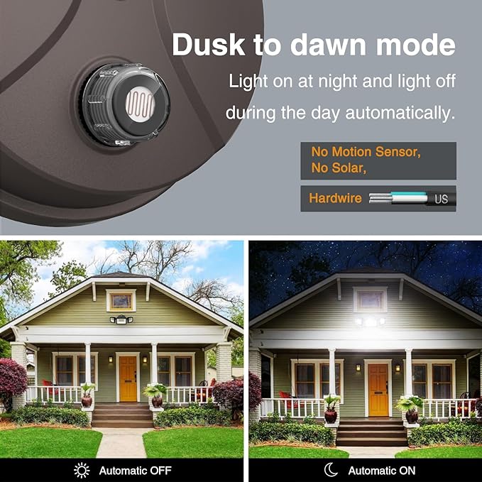 Onforu 70W LED Dusk to Dawn Flood Lights 7000LM Brown Exterior Security Outdoor LightingIP65 Waterproof Outdoor 3 Adjustable Heads Photocell Light Fixture6500K Floodlight for GaragePatioYard