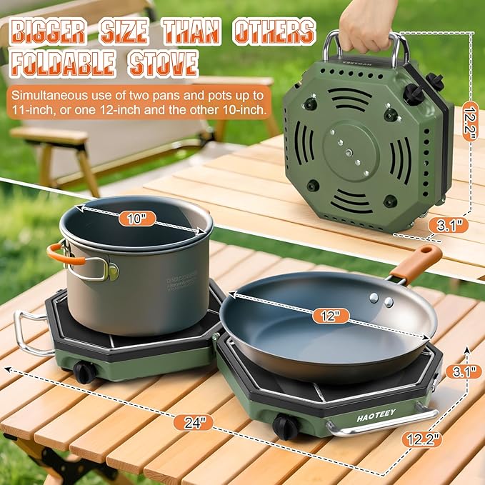 Camping Stove Propane Two Burner 34000BTU Foldable Camp Stove Gas Propane Burners for Outdoor Cooking Portable Stoves Gas Burners with Windsheild Carrying Bag Grates Regulator
