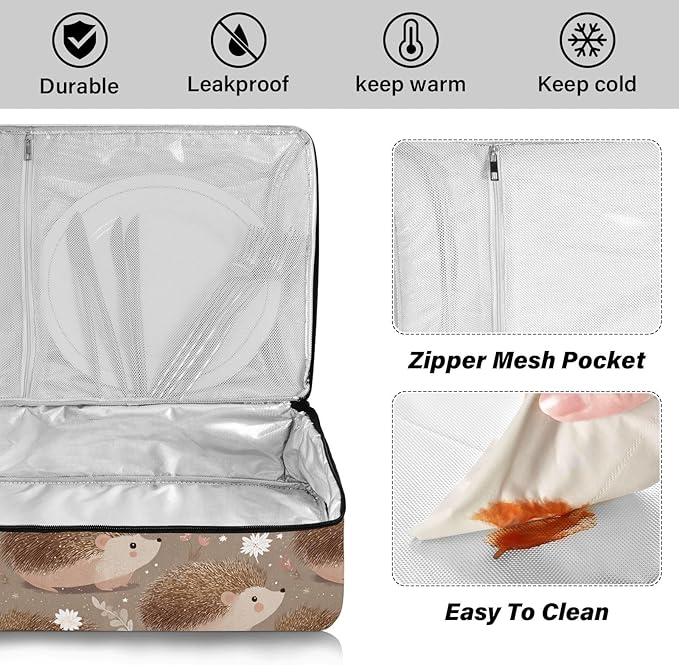 Casserole Carrier Cute HedgehogsInsulated Casserole Carrier for Hot or Cold Food Thermal Lunch Tote for Potluck Parties Picnic Beach Fits 9 x 13 Inches Baking Dish