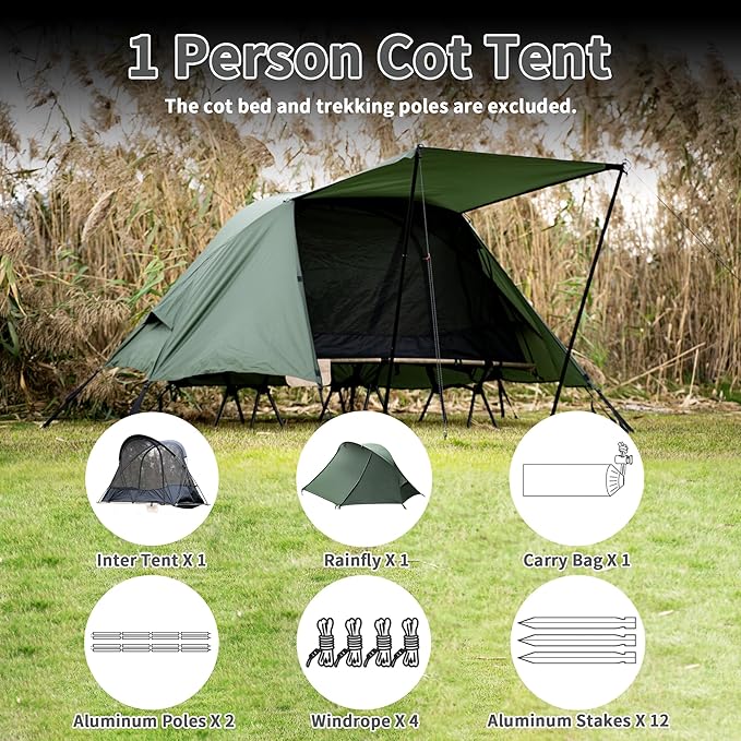 TENPLAY Cot TentCamping TentBackpacking Tent3 Way TentSolo Tent1 PersonQuick Setup70D Nylonpu5000mmUV Cut7001 AluminiumUltralightCompactOuterdoorHikingTravelMountaineering