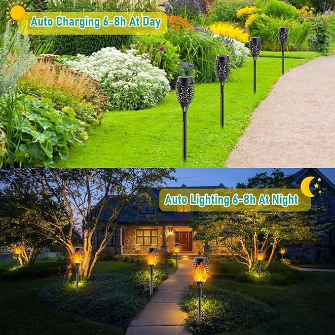 Solar Lights Outdoor Solar Torch Light with Flickering Flame for Garden Decor 20.5'' Small Size Solar Powered Garden Lights Waterproof Flame Torches for Outside Patio Pathway Yard Decorations