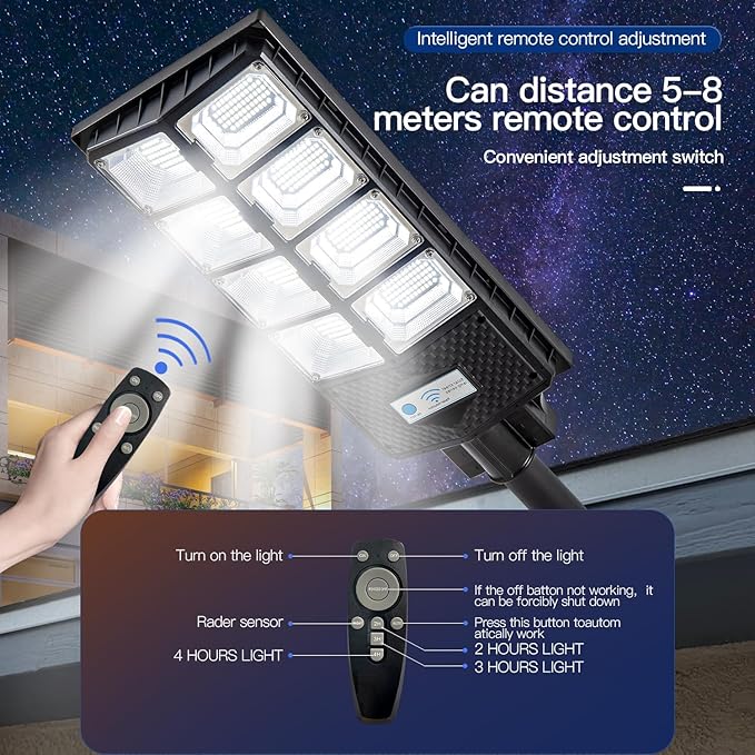 Solar Street Lights Outdoor IP67 Waterproof Wall-Mounted LED Flood Light with Motion Sensor &amp Remote Control - Auto Dusk to Dawn Security Lighting for Patio Garden Garage Courtyard