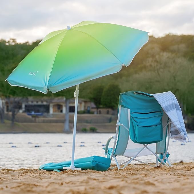 Nice C Beach Chair Sand Chair Lake Chairs for Adults with Umbrella and Cooler Low Beach Chairs High Back Cup Holder &amp Carry Bag &amp Heavy Duty Compact Outdoor Camping (Set of 2 Blue)