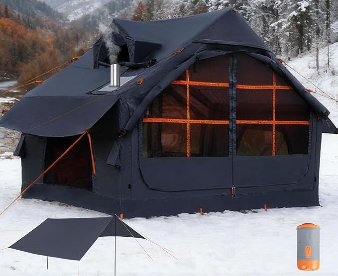 Inflatable Camping Tent2/4/6/8 Person Glamping Inflatable Tents with Awning Quick Setup Blow Up Tents with Pump Waterproof Oxford Inflatable House for Camping Air Glamping Hot Tents for Adult
