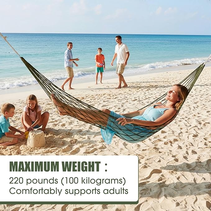 Jerify 4 Pack Mesh Hammocks Set - 98.4 x 31.5 Inches Pine Green Nylon Rope Hammock Each Max 220 Lbs/100 kg Outdoor Hammocks with 2 Straps for Camping Patio Garden