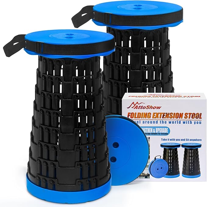 2025 2PCS Upgraded Collapsible Stool Thickened Set Portable Stool Folding Stools Foldable Chair for Camping Fishing Hiking BBQ and Outdoor Activities - Max 500lbs (Blue)