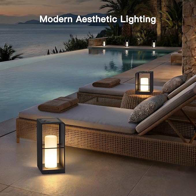 17 Tall Solar Floor Lamp 3000K LED Solar Lanterns Outdoor Waterproof Modern Outdoor Lights for Patio Large Pathway Lights Solar Powered Dusk to Dawn Floor Lamps for Yard Pathway Garden Porch