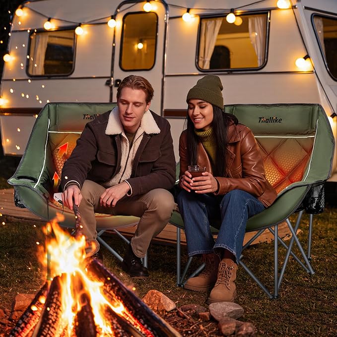 Heated Oversized Camping Chair for Adults Portable Folding Padded Chair with 3 Heat Levels Cup Holder Side Pocket and Carry Bag for Camping Outdoor Sports Picnic Lawn Supports up to 450lbs