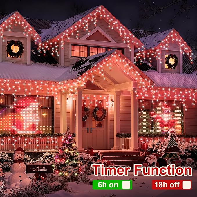 QITONG Red and White Icicle Lights for Outside 33ft 400 LED String Light with 8 Modes Clear Wire Connectable Icicle Christmas Lights Indoor Plug in