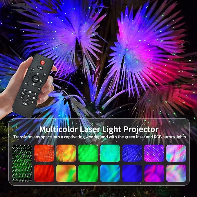 Outdoor Aurora Star Light Projector with 15 Lighting Modes Firefly Laser Projector Light - Ideal for Garden Patio | Transform Your Space into a Dreamy Starry Sky | Waterproof &amp Remote Control