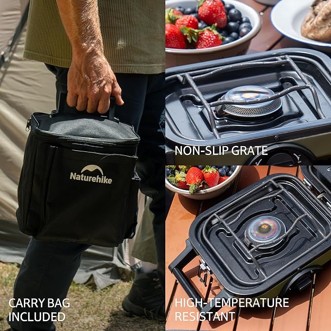 Naturehike 2 Burner Folding Camping Stove Portable Propane Gas Stove with Carry Bag 16000 BTU High-Performance Camp Stove with ETL Certification Adjustable Burners &amp Piezo Ignition