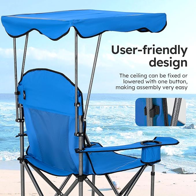 ALPHA CAMP Heavy Duty Canopy Lounge Chair Sunshade Hiking Travel Chair with Cup Holder