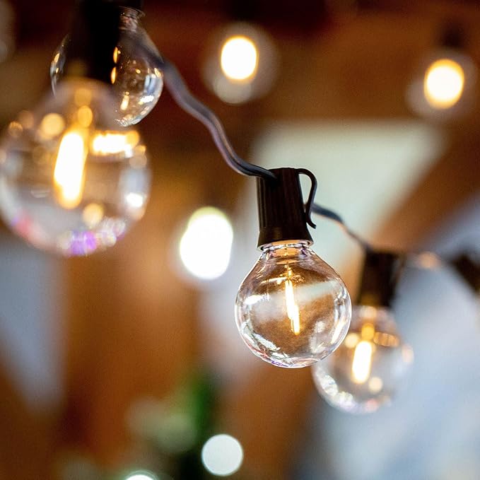 Novelty Lights 25 Pack Warm White G40 LED Filament String Light Bulbs E12/C7 Candelabra Base 5 Watt Equivalent Shatterproof Replacement Bulbs for Patios Canopy Lighting