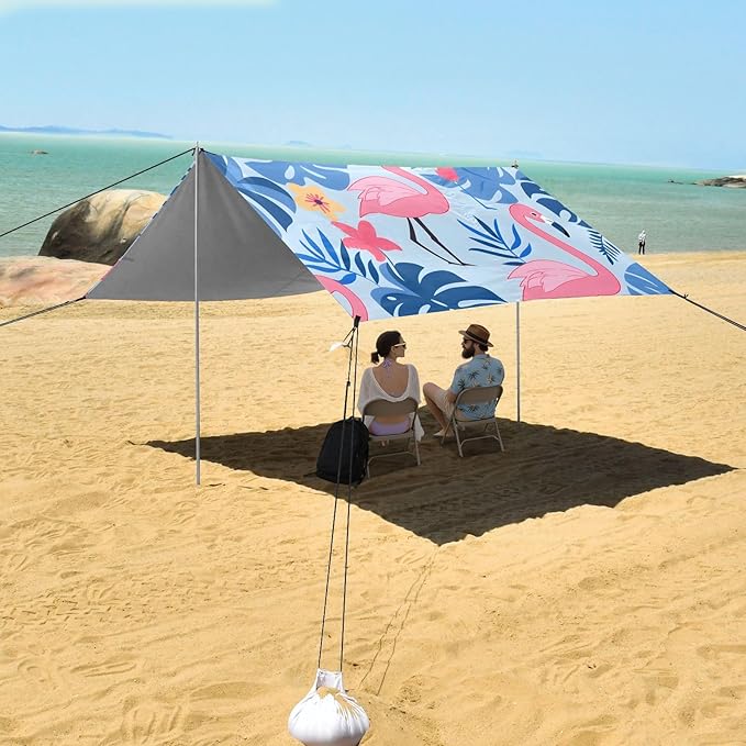Flamingo Leaves Camping Sun Shelter Beach Tent Portable Beach Sun Shade Outdoor Canopy for Camping Trips Fishing Picnic