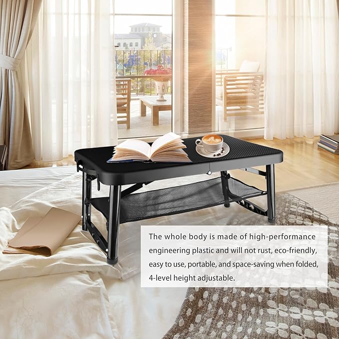 Folding Table and Stool Small Black 4 Foot Outdoor Portable Table Adjustable Height Camping Picnic RV Table 55lbs Load-Bearing Lightweight