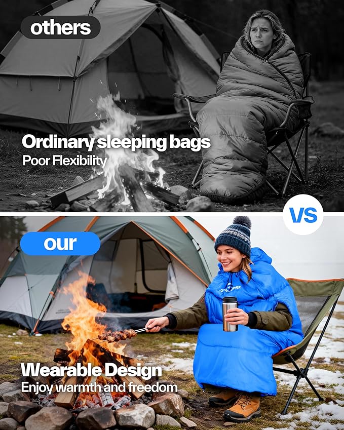 Sportneer Wearable Sleeping Bag for Adults &amp Kids – Walkable with Arm Zippers Warm Weather &amp Cold Waterproof Compact for Camping Stadiums Travel Backpacking &amp Car Use