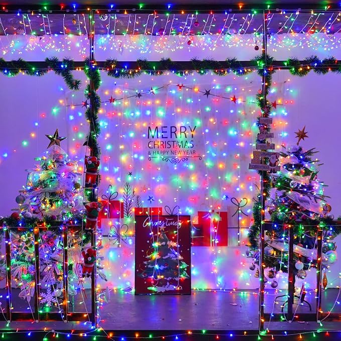 YEGUO 165ft 500 LED Christmas Lights Outdoor Waterproof Clear Wire String Lights Indoor Plug in 8 Modes Twinkle Tree Light Multicolor