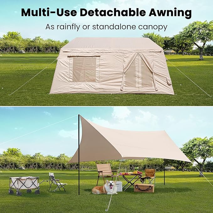 Inflatable Tents for Camping Blow Up Tent with Hand Pump Easy Setup Inflatable Hot Tent with Stove Jack Waterproof Oxford Air Glamping Tents for Camping Adult 4 Person Upgrade Version