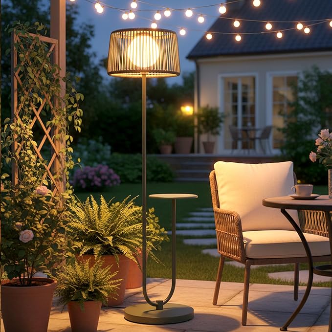 EcoGreen U-Shaped Solar Coffee Table Lamp – 21×14×55 Inch Modern Outdoor Standing Lamp Solar Powered 8H Warm Glow Waterproof for Porch Balcony Garden Poolside &amp Patio (Green Single Pack)