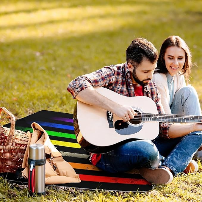 American Flag Rainbow Lesbian Gay Love Pride Waterproof Outdoor Picnic Blanket Sandproof Beach Mat for Camping Hiking Grass Travelling