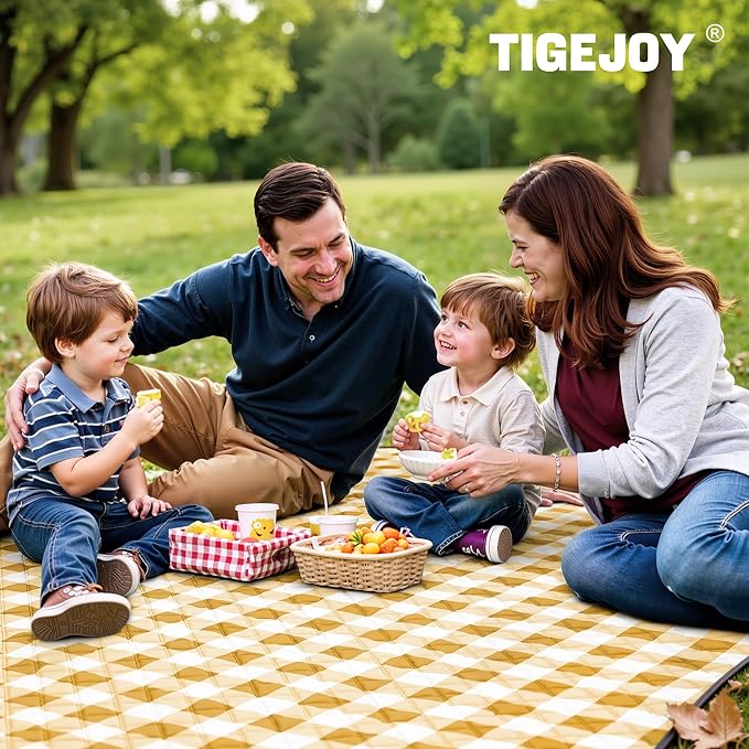 TigeJoy Extra Large Picnic Blanket Waterproof Foldable 80''x80'' Outdoor Picnic Mat Beach Blanket Sandproof for Park Grass Travel Hiking Camping Essentials Gingham Picnic Blanket