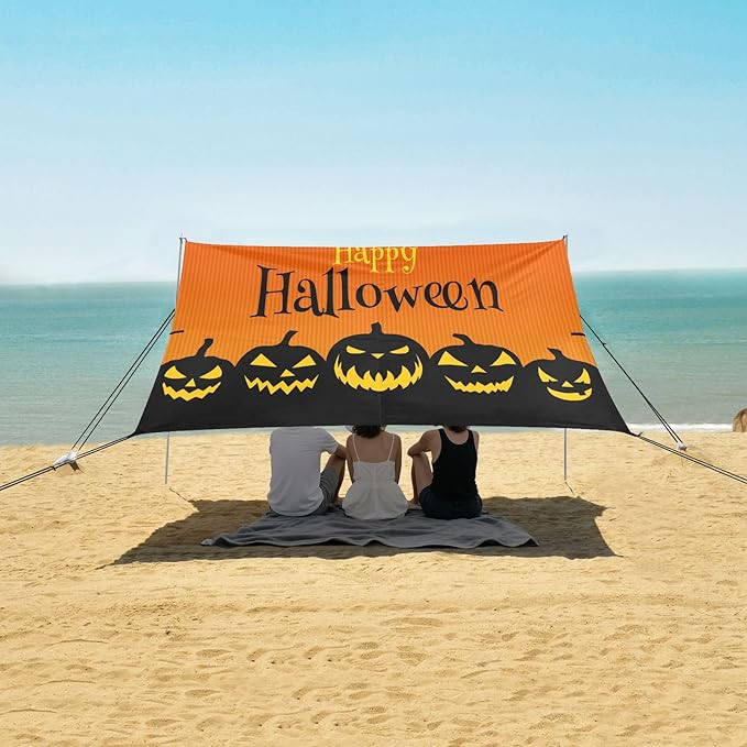 Pumpkin Lantern Silhouette Beach Tent Camping Sun Shelters Portable Outdoor Canopy Sun Shade for Camping Trips Fishing Backyard Fun or Picnics Easy Setup with Carrying Bag