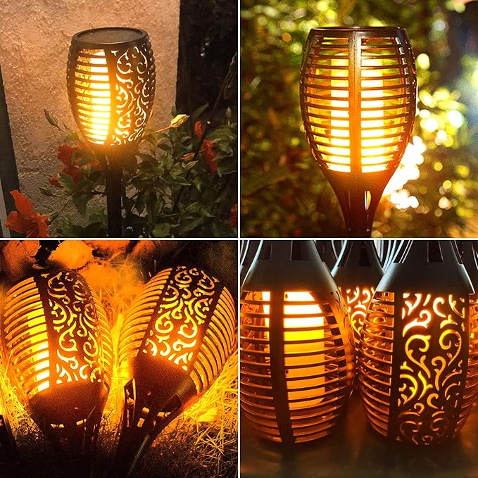Large Solar Torch Lights Outdoor Flickering Flame Upgraded 3-in-1 Detachable Hanging Lanterns - IP65 Waterproof Auto On/Off Tiki Torches for Garden Pathway Ground Decor (6 Pack)