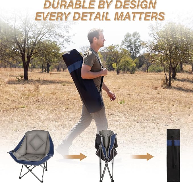 CAMPHILL Folding Camping ChairOversized Portable Camping Chair with Cup HolderHeavy Duty Padded Lawn Chair for Camping Tailgates Beach and Sports
