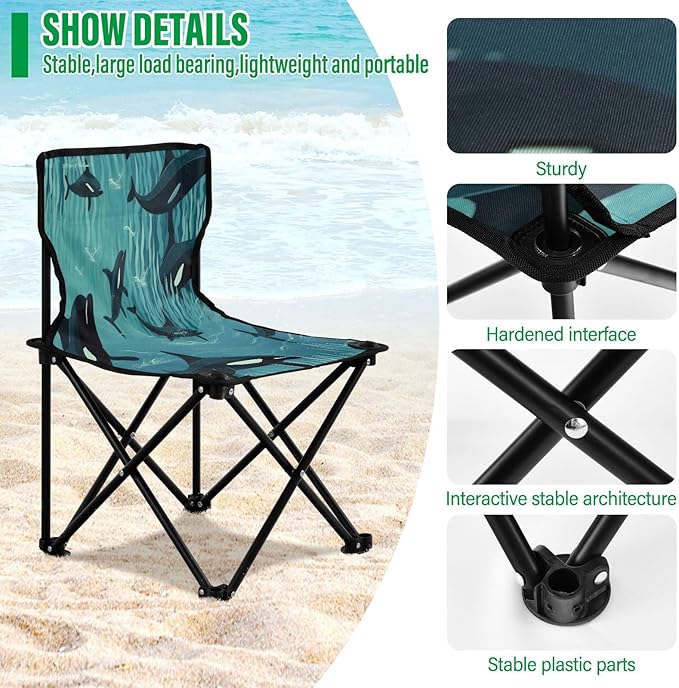 Whales in The Sea Portable Camping Chairs Folding Beach Chair Outdoor Lawn Lightweight Chair for Picnic Child