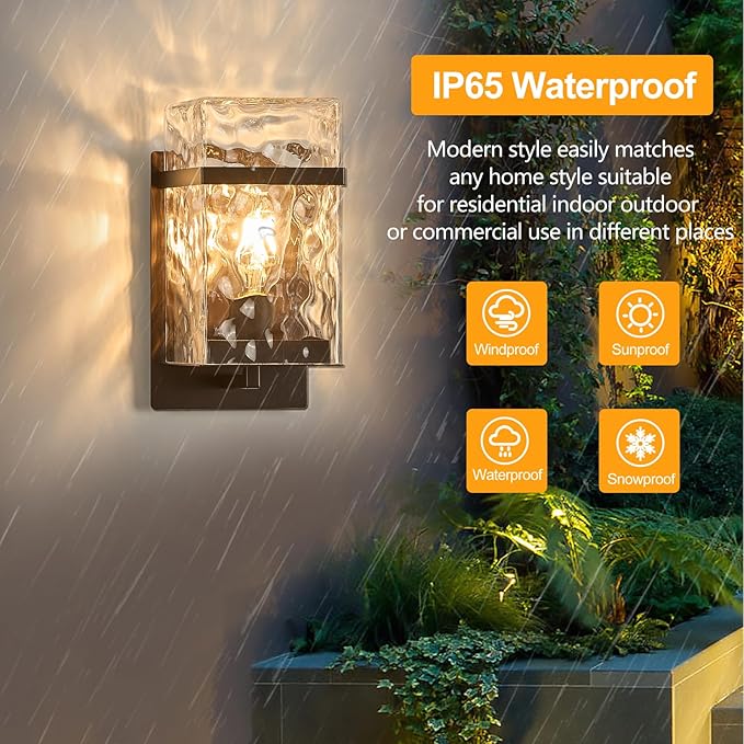 Brown Outdoor Wall Sconce Waterproof Exterior Light Fixture Porch Wall Mount Lighting with E26 Sockets &amp Glass Shades for GarageDoorwayPatioFront Doo