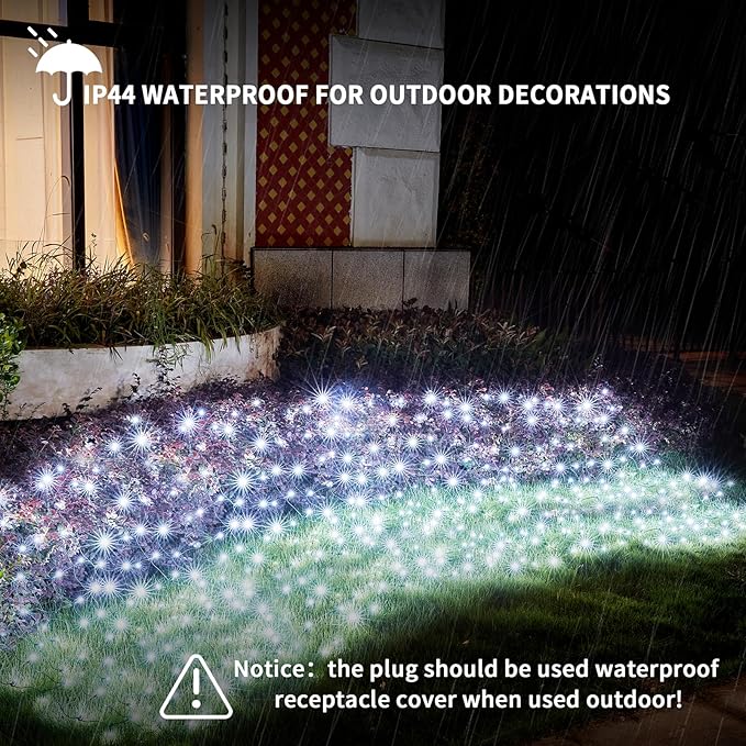 Led Christmas Net Lights White Outdoor Christmas Lights 160LED 5ftx7ft Waterproof Outdoor Indoor Fairy Mesh Net Light for Xmas Party Yard Patio Trees Shrubs Bushes Decorations