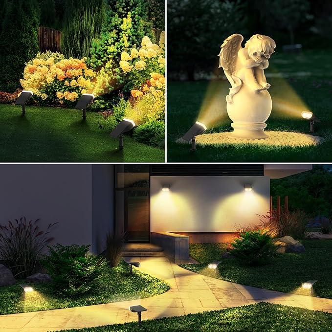 Linkind Solar Lights Outdoor Waterproof IP65 StarRay Dusk-to-Dawn Outdoor Solar Lights 3 Lighting Modes Solar Spot Lights Outdoor for Garden Yard Landscape (Warm White 6 Pack)