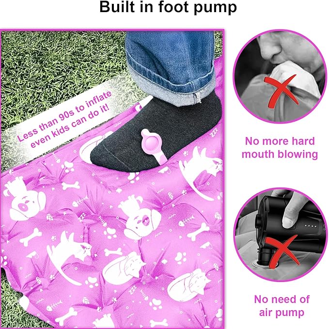 Inflatable Sleeping pad for Kids Toddler and Youth | Air Mattress w Built-in Pump 5’5” Ultralight Sleeping Mat with Pillow for Camping Sleepovers &amp Travel | Airpad Kids Cot Camping Mattress -