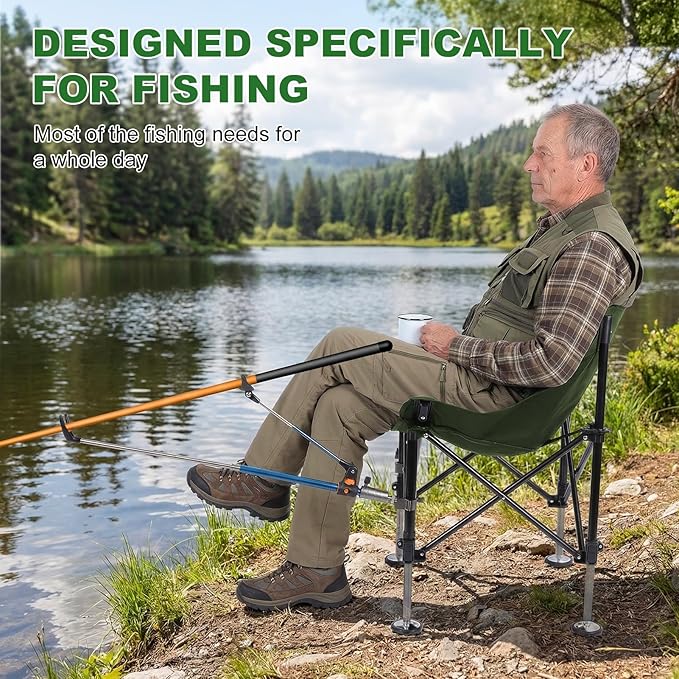 Folding Fishing Chair with Complete Accessories Portable Camping Chair for Outdoor Fishing 220LBS Load-Bearing Non-Slip All-Terrain Design with Storage Bags Carbon Steel Fishing Chair