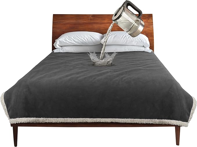 Catalonia Waterproof Blanket Washable Leakproof Bed Cover for Couples Reversible Protector Blanket for Bed Couch Sofa 50X60 inches Gray/Taupe