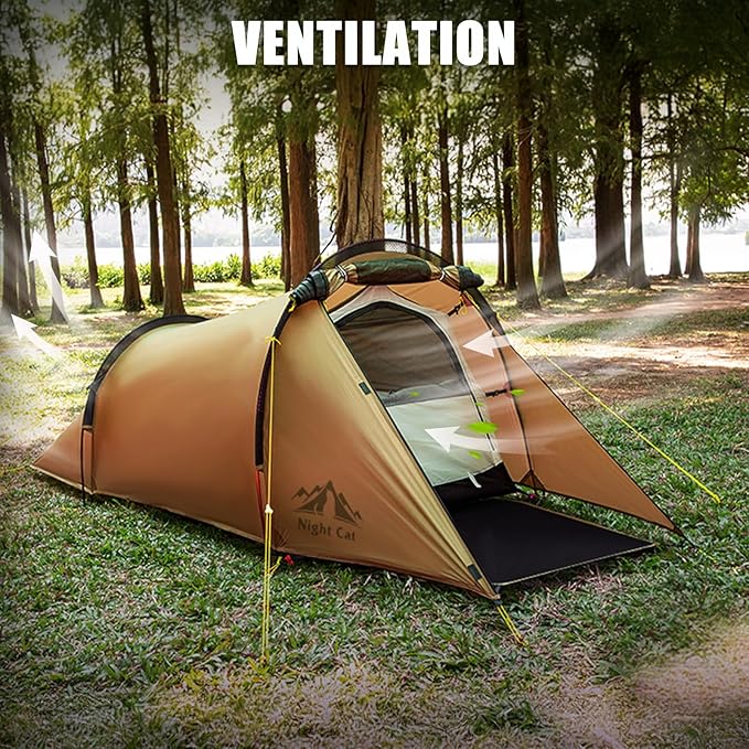 Night Cat Ultralight Tunnel Tent: Waterproof Lightweight Two People Backpacking Tent for Outdoor Camping Hiking Treeking with Double Layers Aluminum Poles and Footprint