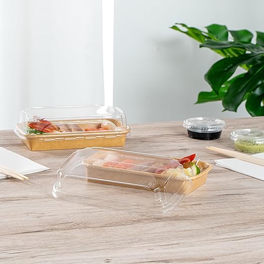 Restaurantware-LIDS ONLY: Matsuri Vision 6.4 x 3.7x 1.2 Inch Lids For Sushi Containers 100 Airtight Lids - Containers Sold Separately No-Fog Design Clear Plastic Dome Lids For Sushi Boxes