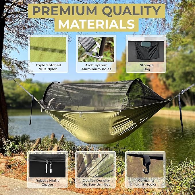 ADVOKAIR Camping Hammock with Mosquito Net and Rain Fly Up to 500lbs Ultralight and Portable Nylon Travel Hanging Hammock with Tree Straps Perfect for Outside Backpacking Hiking and Backyard