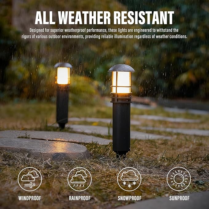 VENUS MANUFACTURING 16Pack 12V Low Voltage Bollard Light Kits 3 Watt LED Landscape Lighting 3000K Warm White Weatherproof Outdoor Black Pathway Lights for Walkway Driveway Yard &amp Lawn