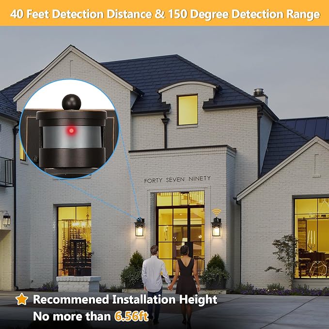 Motion Sensor Outdoor Wall Lantern with 4 Modes Dusk to Dawn Sensor Exterior Wall Light Outdoor Wall Sconce with Glass Shade Motion Activated Porch Light for Doorway Garage LED Bulb Included