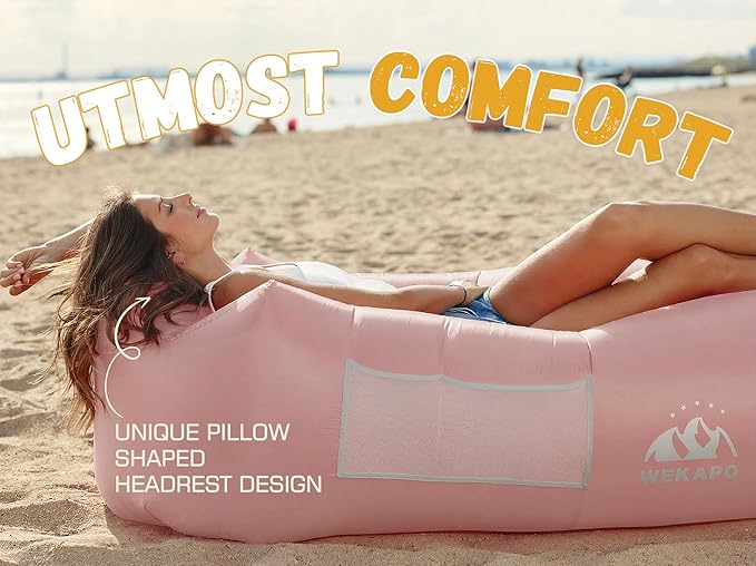 WEKAPO Inflatable Couch Air Lounger Chair - Camping &amp Beach Accessories Portable Blow up Sofa for Hiking Lawn Indoor/Outdoor Movies &amp Music Festivals. Lightweight and Easy to Set Up Air Ham