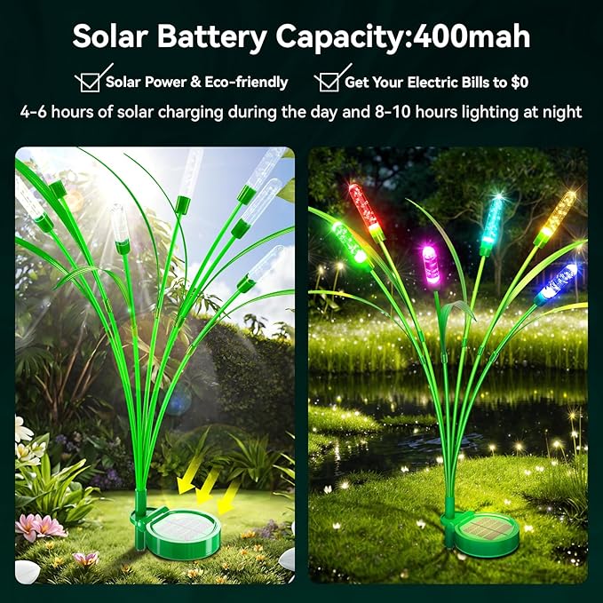 Solar Garden Lights 4 Pack 24LED Swaying Solar Lights for Mother's Day 30 Inches Waterproof Garden Lights for Pathway Yard Outdoor Garden Decor Gardening Gifts Mulitiple Colors Change