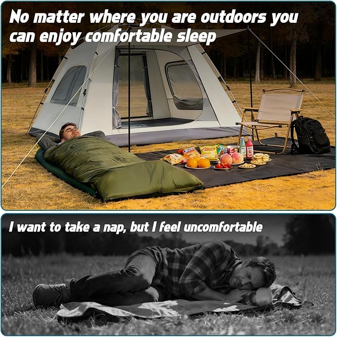 3-Piece Camping Sleep System with Self Inflating Sleeping Pad Waterproof Tarp &amp Sleeping Bag Built-in Pump 3.2 Thick Tent Mattress R-Value 9.5 All-Season Gear for Backpacking