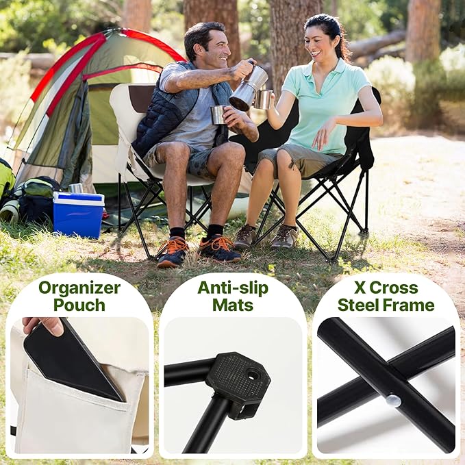 Outdoor Folding Moon Chair Portable Camping Chair Leisure Back Chair Picnic Fishing Chair Super Load-Bearing and Easy to Store (White)