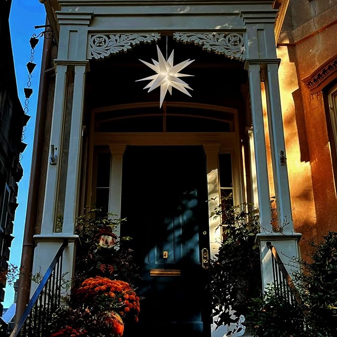 Leejec 22 Moravian Star Light Easy Assembly Christmas Decorations Indoor&amp Outdoor Hanging Advent Star Warm White LED Porch Light with Timer Wedding &amp Home Decor