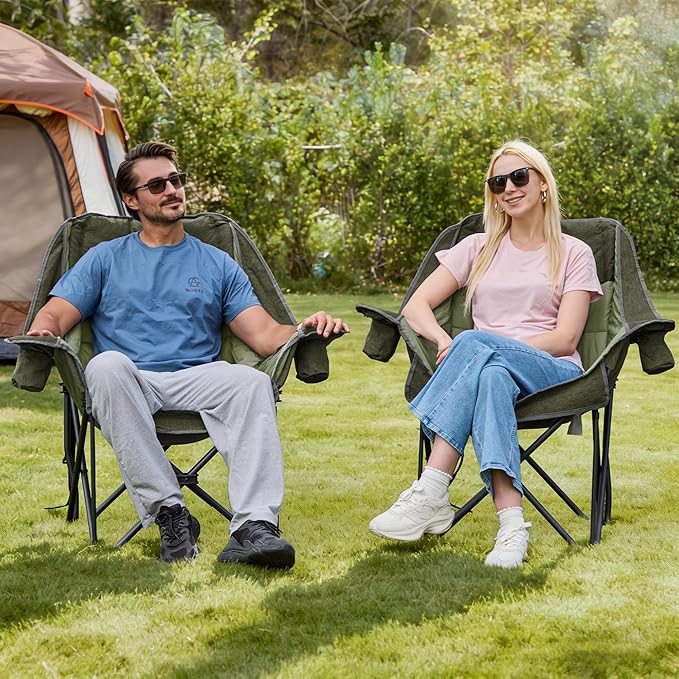 Oversized Camping Chair Portable Folding Padded Camp Chairs with Side Pocket Cup Holder Heavy Duty Support 500LBS Outdoor Lounge Chair for Adults Fishing Sports Trip Green