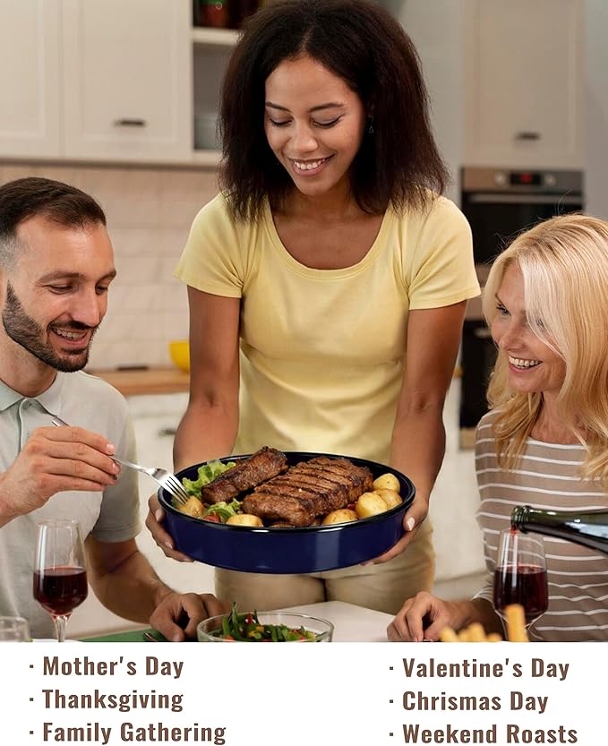Enamel Roasting Pan Set Round Baking Dish 4-Pack 9/10/12/14 Inch Non Stick High Temperature Resistance Bakeware for Pizza &amp Salad Oven Dishwasher Safe Valentine Gift for Wife &amp Mom Cake Pan