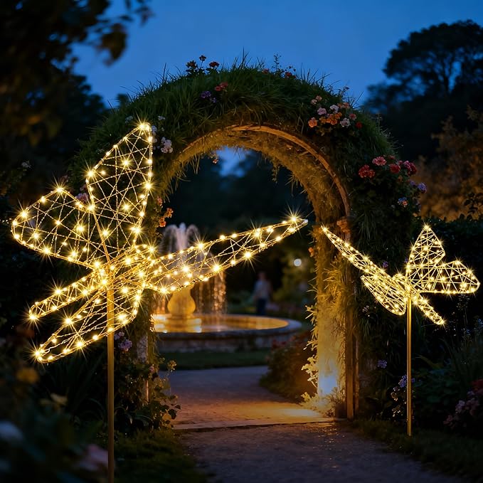 Flacchi Solar Lights Outdoor - Solar Garden Lights Butterfly Decor with 240LED Solar Powered Iron Waterproof Easy to Install for Pathway Garden Decorations Patio Decor Yard Decoration