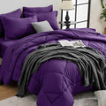 HEVUMYI Purple King Comforter Set - 7-Piece All Season Bed in a Bag King Ultra Soft Bedding Set with Comforter Flat Sheet Fitted Sheet Pillowcases Pillow Shams